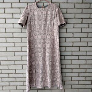 Vintage Handmade Mennonite Dress Size Large 43" Bust Thick Pink Gray Lace Amish